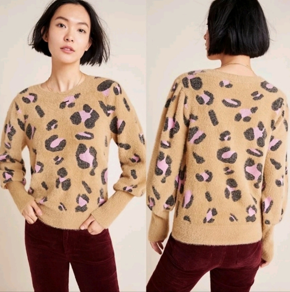 Anthropology Dolan Nina Leopard Fuzzy Eyelash Sweater In Neutral